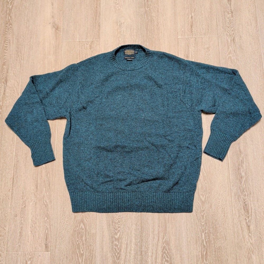 Pendleton Mens Washable Shetland Wool Crewneck Sweater XXL Teal Heather Blue